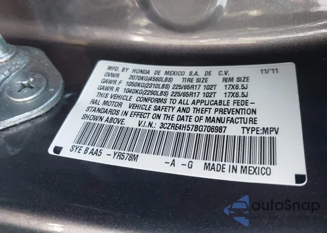 2011 Honda Cr-V Ex from USA, damaged, VIN 3CZRE4H57BG706987